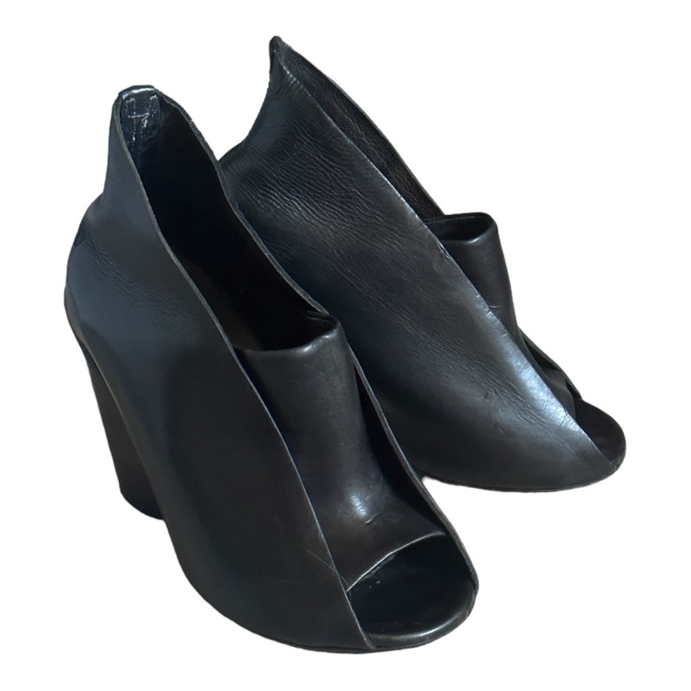 Marsèll Bolla Peep Toe Leather Booties Black IT 35 US 5 Ankle Heel Made in Italy
